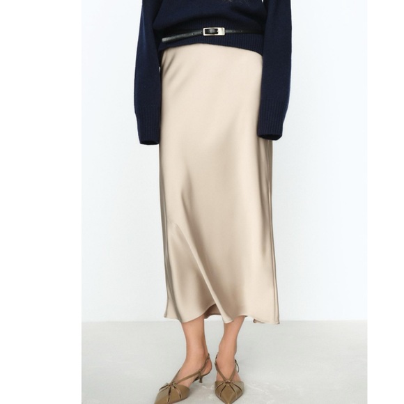 Zara Dresses & Skirts - NWT ZARA Elegant Tan Satin Skirt